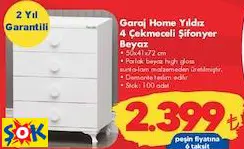 GARAJ HOME YILDIZ 4 ÇEKMECELİ ŞİFONYER BEYAZ